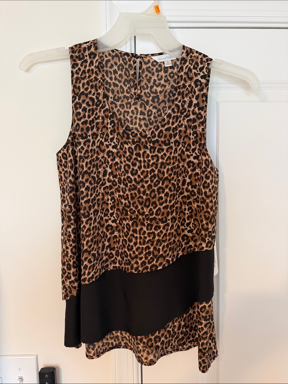 NWT Charming Charlie Leopard Print Tiered Sleeveless Top - Brown/Black